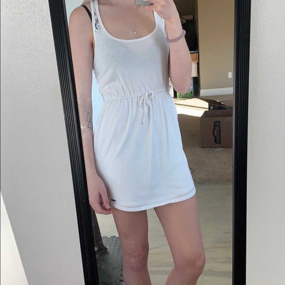 White low cut, lace back hollister dress